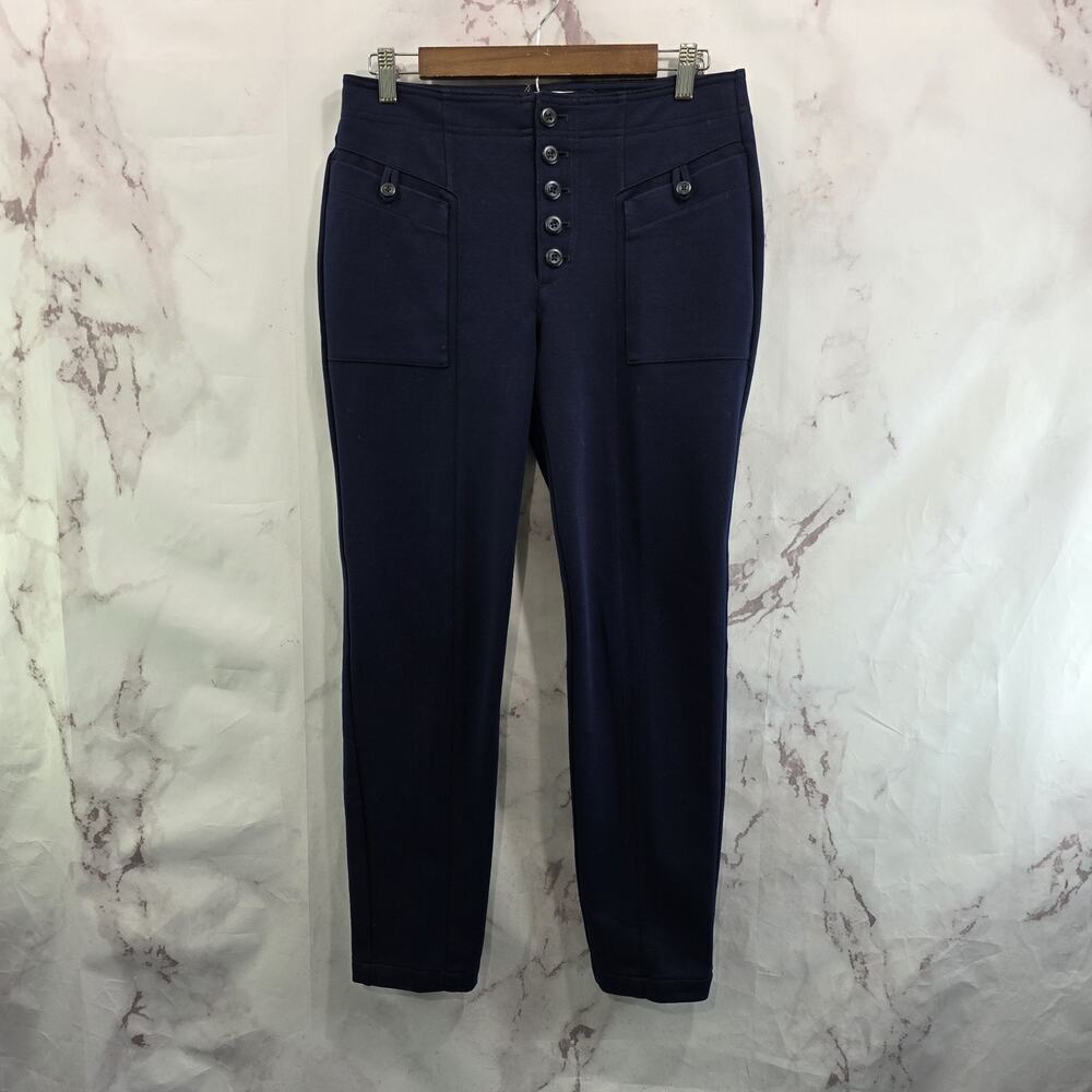 Anthropologie Pants Womens 6 Navy High Rise Button Fly Crop Trouser Skinny Slim